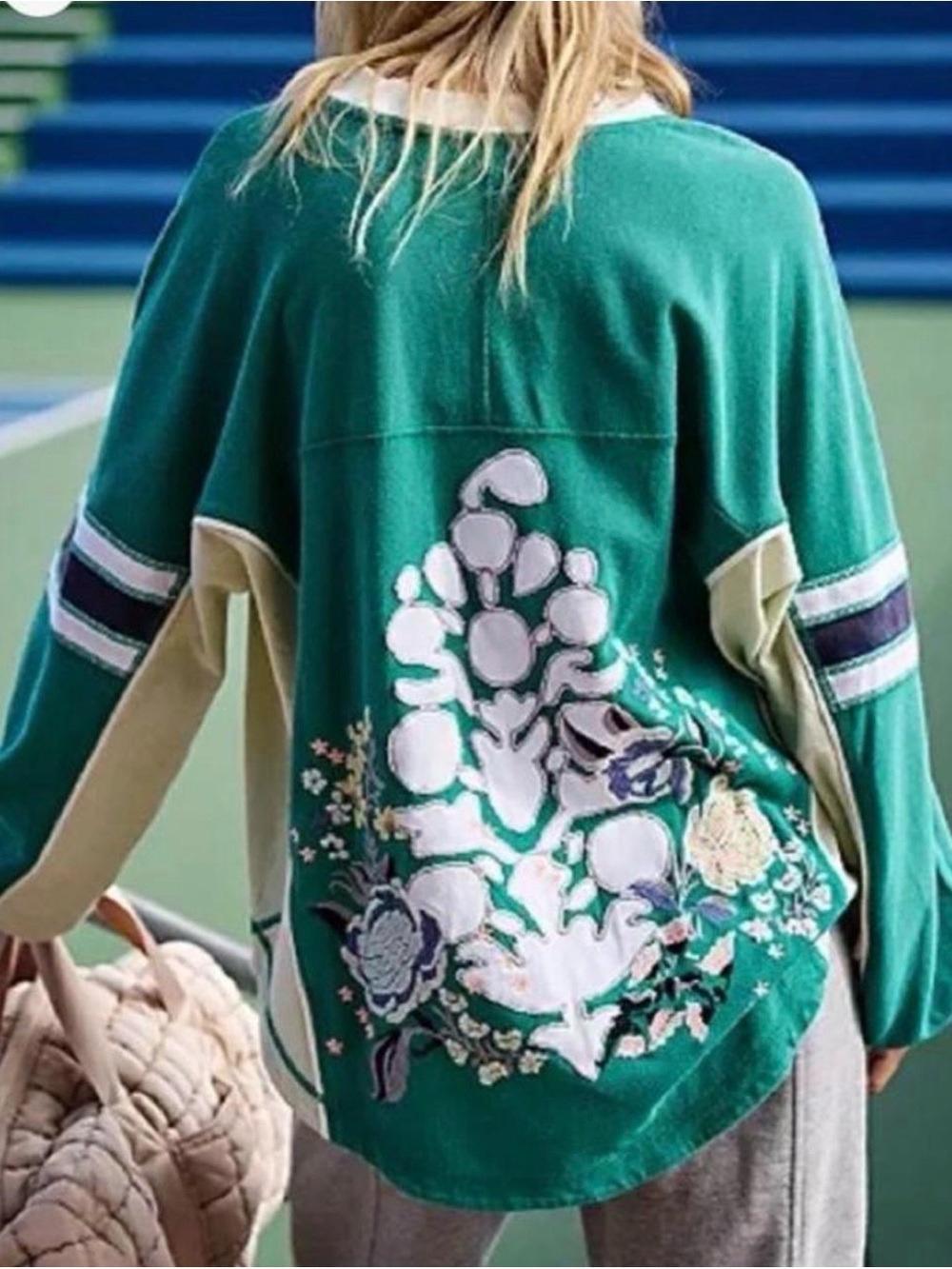 Free People Rugby Ready Logo Layer Sweater Green Glow